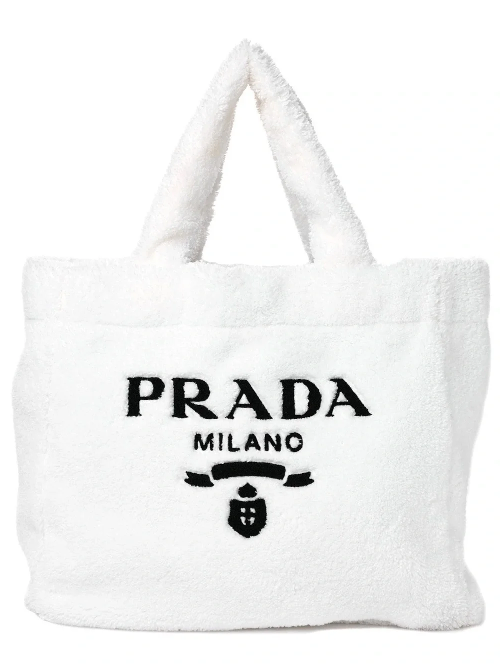 PRADA White Faux-Fur Tote Bag - Milano Logo